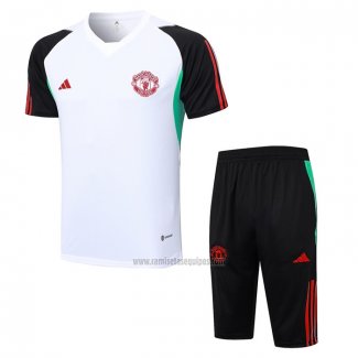 Chandal del Manchester United Manga Corta 2023-2024 Blanco y Negro - Pantalon Corto